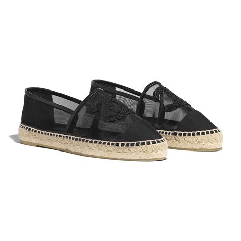 chanel espadrilles mesh & grosgrain beige & black